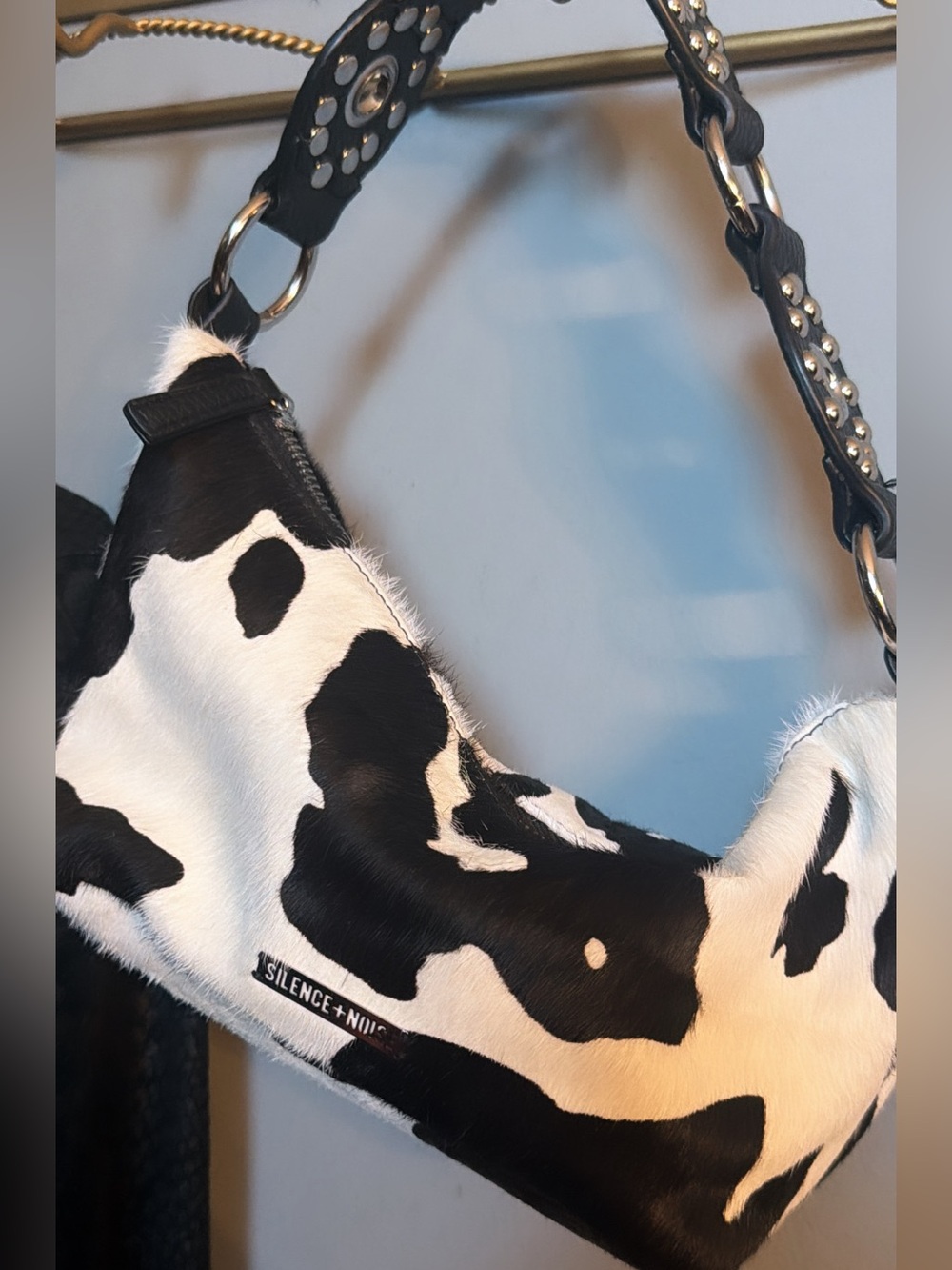 silence + noise Black and White Cow Print Shoulder Bag